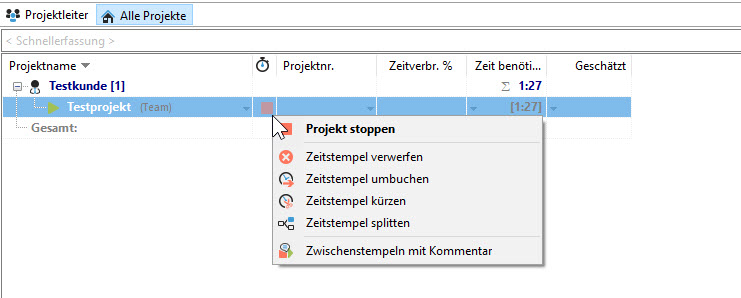 Neuer Knopf um ein Projekt zu stoppen.