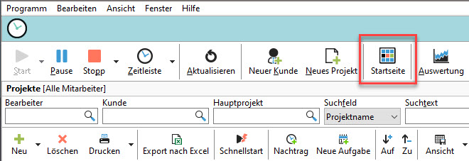 Button zum Öffnen der Startseite