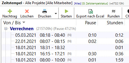 Verrechenbare und nicht verrechenbare Zeiten in der Projektzeiterfassung