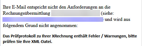 Fehlermeldung bei falschen Daten in XRechnung