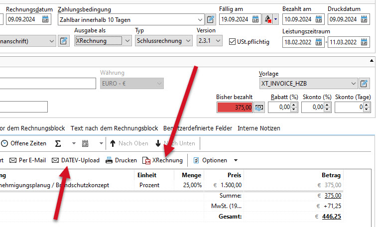 X-Rechnung in der Projektzeiterfassung