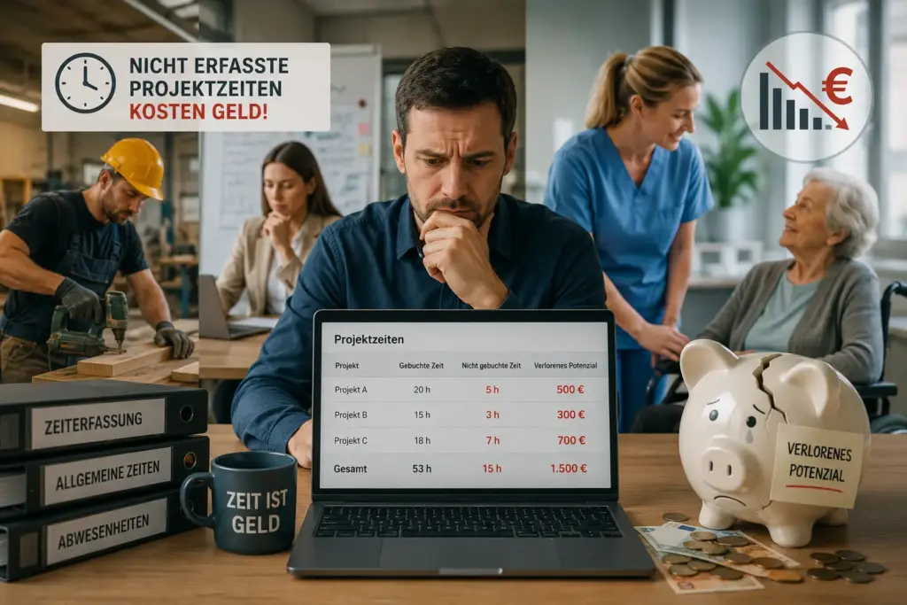 Mann sieht wie viel Geld ohne Projektzeiterfassung verloren geht.