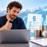 Mann arbeitet am PC und dokumentiert den Mindestlohn.