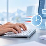 Person sitzt am PC und tippt auf der Tastatur - KI
