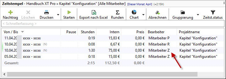 anonymisierte Zeiterfassung